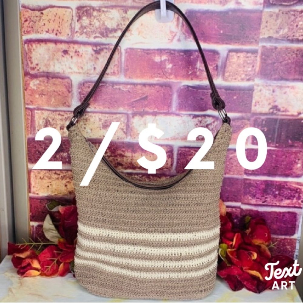 Vintage Tan and White Crocheted Boho Shoulder Bag